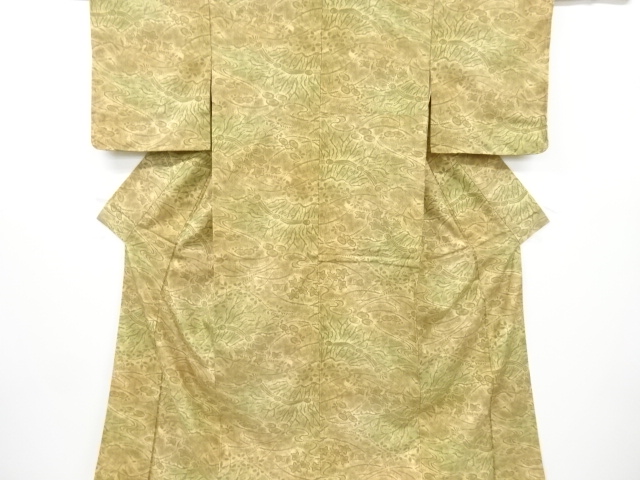 JAPANESE KIMONO / ANTIQUE KIMONO / SILK / TSUMUGI / FENCE & FLOWER